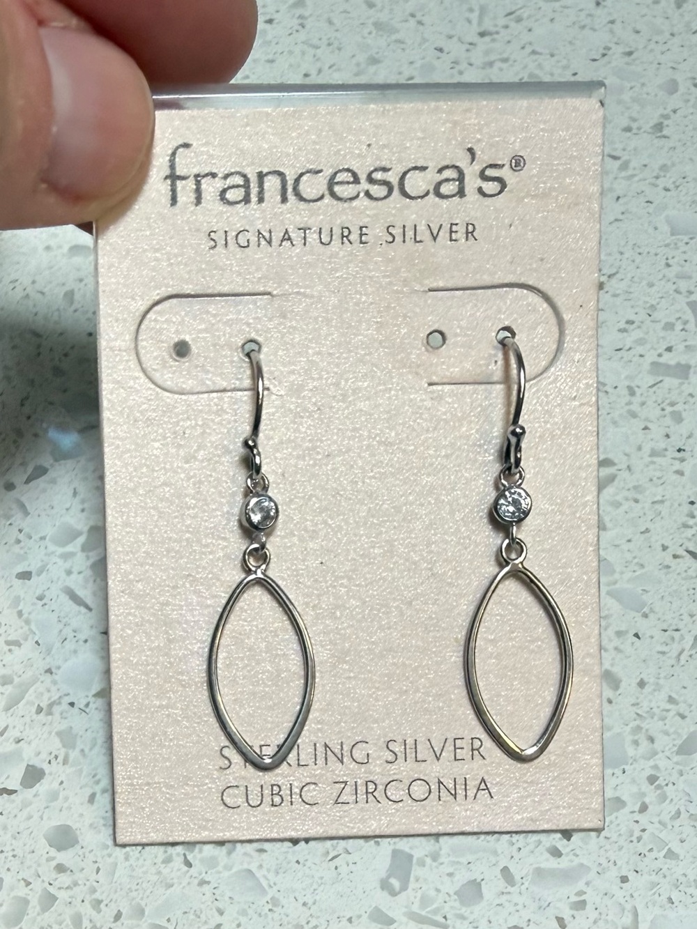 Francesca's Collections Silver Open Marquise Drop Earrings with CZ Accent